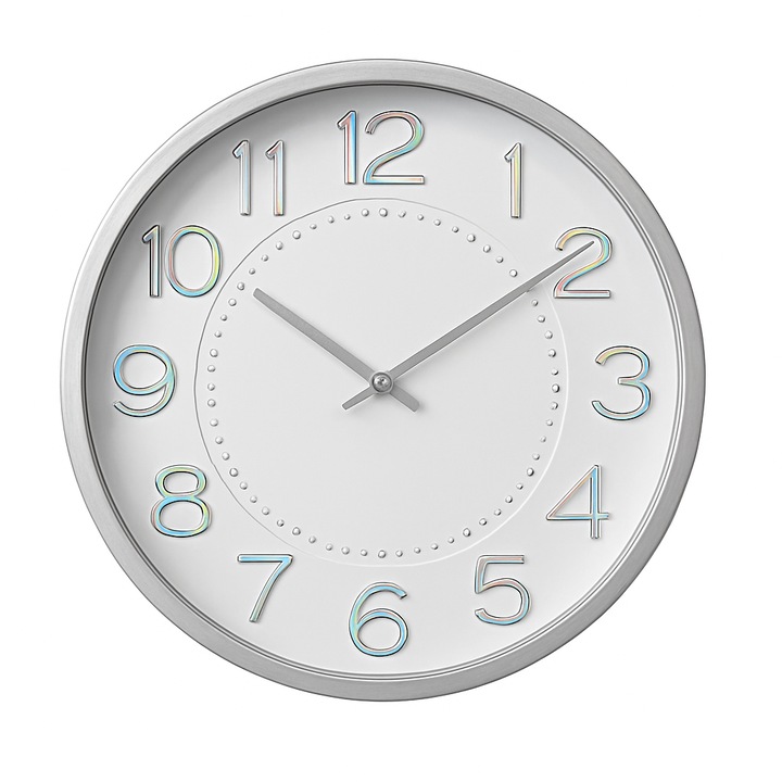 Ceas decorativ de perete, Ceas perete living, bucatarie, Silentios, Argintiu, 30x30x4 cm