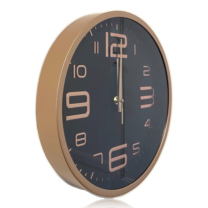 Ceas decorativ de perete, Ceas perete living, bucatarie, Silentios, Ceas Mare Auriu, 30x30x4 cm