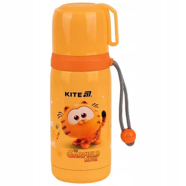 Termos copii cu sita si cana Garfield Kite, pentru baieti, otel inoxidabil, potrivit pentru acasa, calatorii, camping, 350 ml, portocaliu