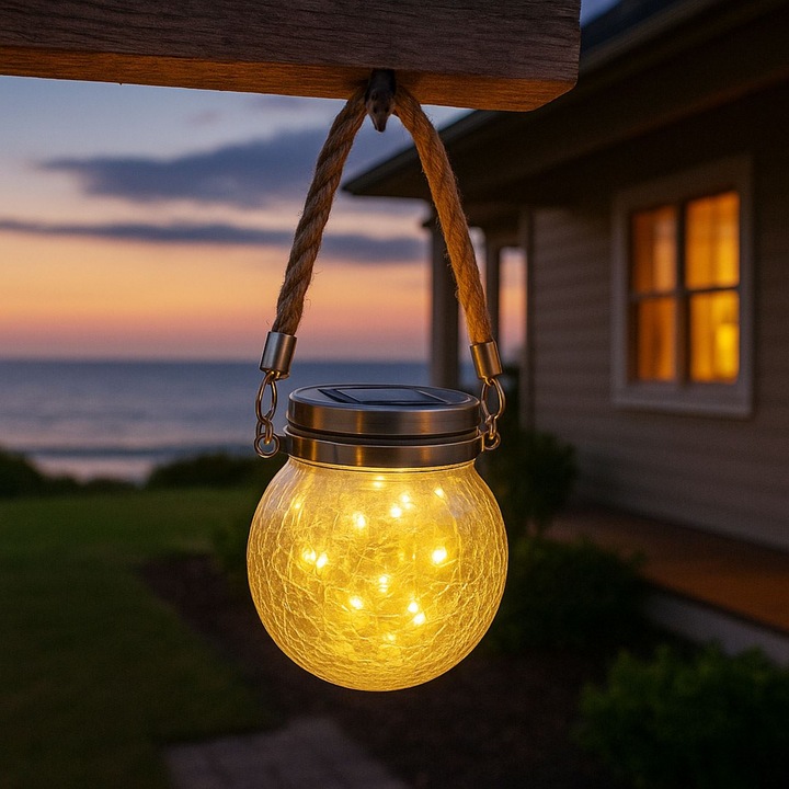 Üveg alakú napelemes asztali lámpa törött effektussal, 10 LED-del és Ø12 cm-es fogantyúval