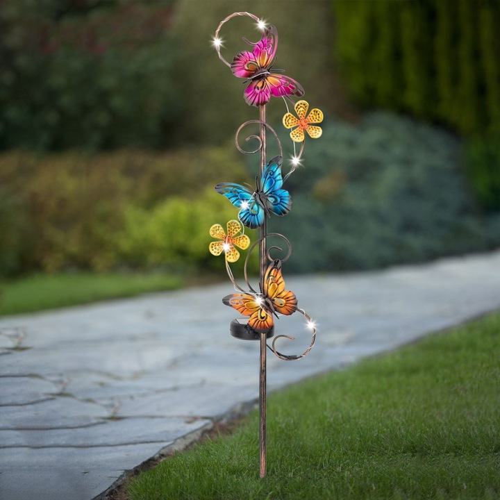 Stick Solar de Gradina Fluturi cu 8 Becuri LED 74cm - (Alb Cald)