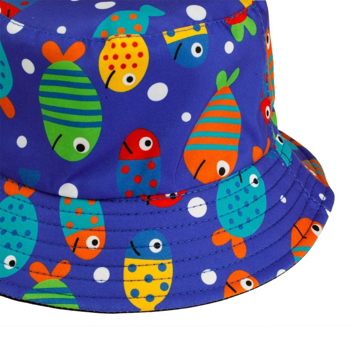 Синя шапка с кофа и цветни рибки за бебета