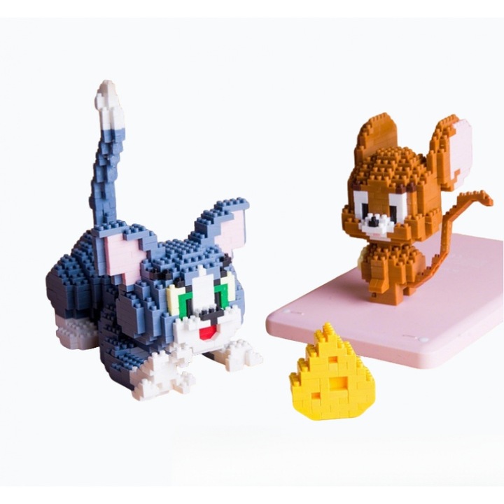 Tom és Jerry építőjáték - 3D összeszerelhető dekoráció, 1318 darabos, sajt, aranyos, kreatív játékok, születésnapi ajándék, 4 éves kortól 1318