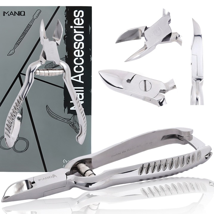 Cleste Imaniq pentru unghii groase, din otel chirurgical, cu lama dubla, 14cm