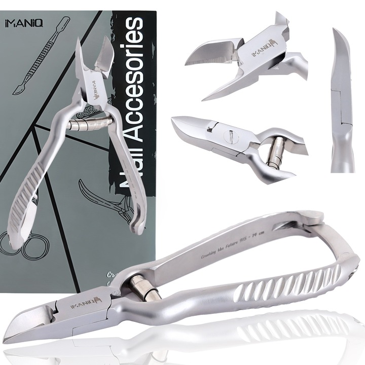 Cleste Imaniq pentru unghii groase, din otel chirurgical, cu lama dubla, 14cm