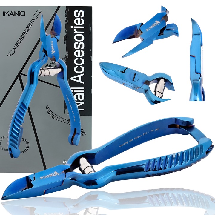 Cleste Imaniq pentru unghii groase, din otel chirurgical, cu lama dubla, 14cm