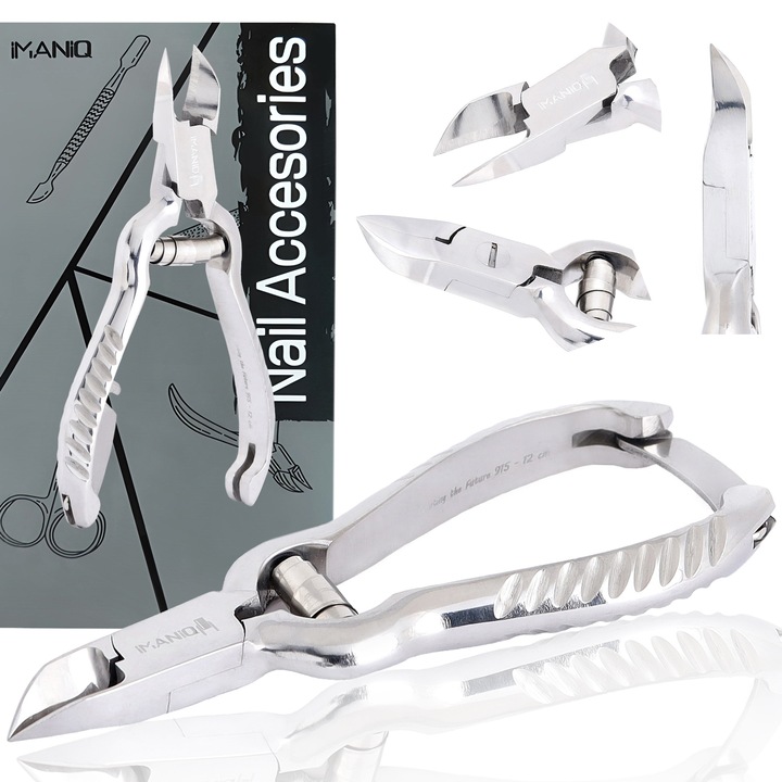 Cleste Imaniq pentru unghii groase, din otel chirurgical, cu lama dubla, 12cm