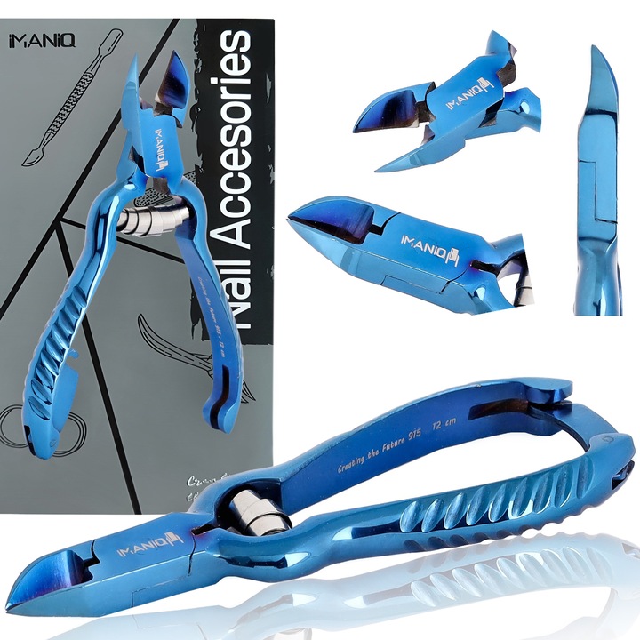Cleste Imaniq pentru unghii, Imaniq, din otel chirurgical, cu lame duble, 12cm