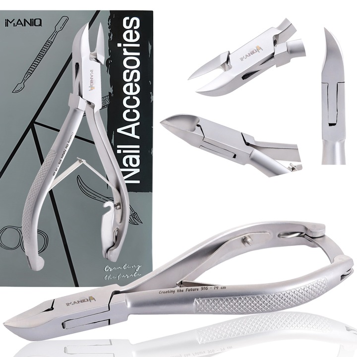 Cleste Imaniq pentru unghii groase, din otel chirurgical, cu lama dubla, 14cm