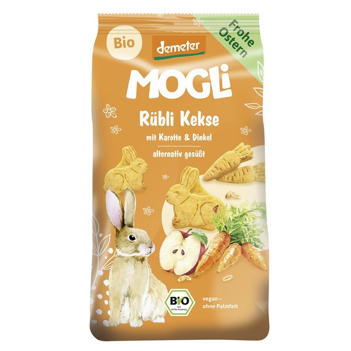 Biscuiti Bio Iepurasi din Spelta cu Mar si Morcovi Mogli 125 g