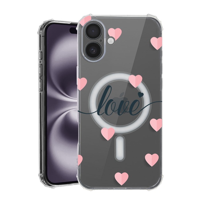 BestCase Anti Shock MagSafe telefontok, kompatibilis modell Apple iPhone 16, Love Flying Hearts, 1.5MM, Air Cushion Technology, 1913377 MAS 85