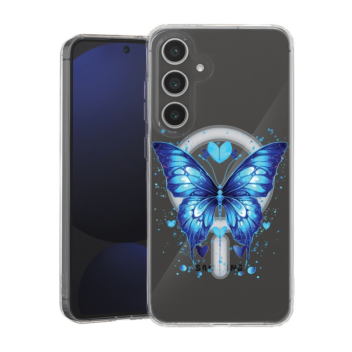 BestCase® Husa pentru Samsung Galaxy A55 cu Design Blue Butterfly, Mag Anti Shock TPU, Tehnologie MagSafe, Reinforced 4 Corners, 2087010 MAS 1586