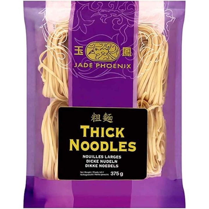 Taitei grosi Jade Phoenix, 375g, ambalaj mov, textura ferma, utilizare pentru wok