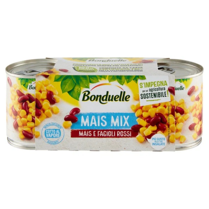 Conservă legume Bonduelle mix porumb și fasole roșie set 3x170g