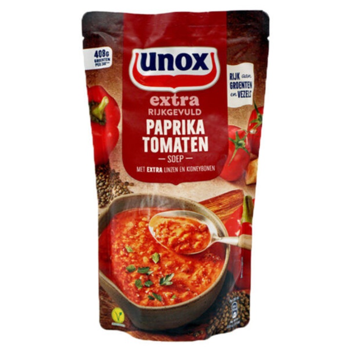 Supa de rosii Unox, cu paprika, linte si fasole rosie, 570 ml