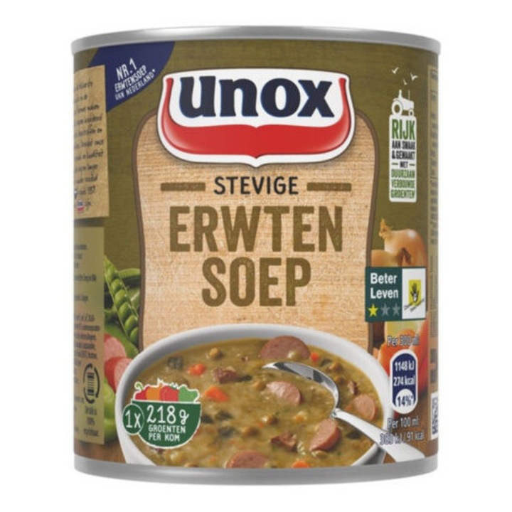 Supa de mazare, Unox, cu crenvursti, 300 ml