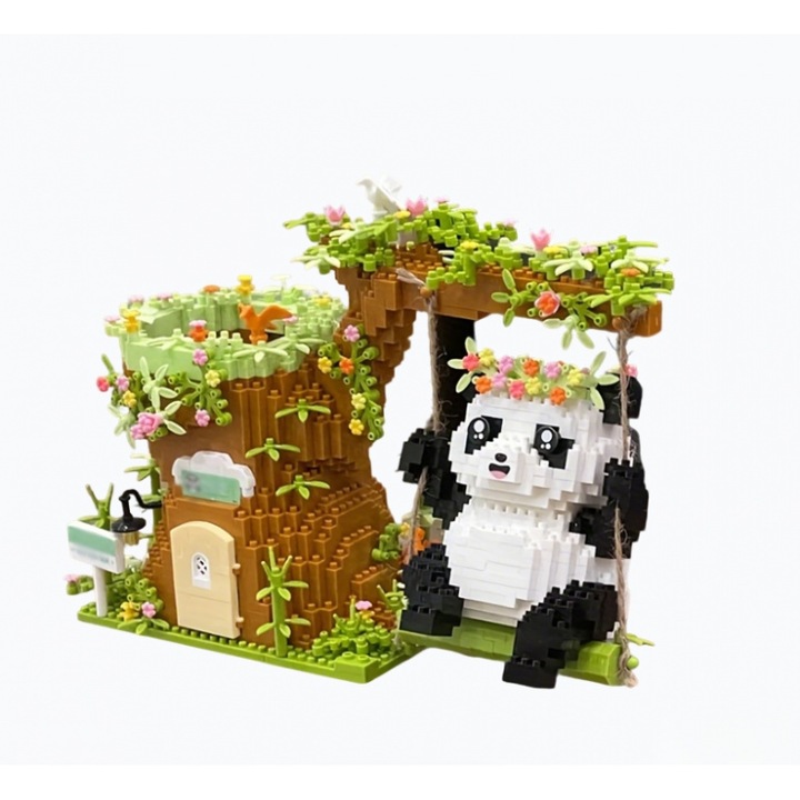 Panda tolltartó bölcső építőkészlet - multifunkcionális asztali doboz irodaszereknek, kozmetikumoknak és kézműves termékeknek, sötétbarna/fekete ABS anyag, tökéletes születésnapi ajándék, állatos témájú asztali dekoráció, 14+ 1688