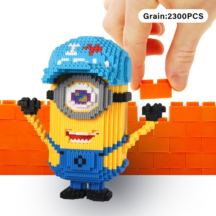Set De Constructie Minions-2300 piese，Jucarii de asamblare DIY，Decoratii de birou，Adecvat pentru copii si iubitori de blocuri，Dragut si amuzant.、PVC、Cadouri de sarbatori., 6 ani 2300