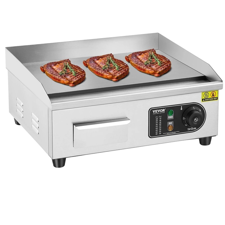 Elektromos sütőlap, 17, 8 hüvelyk, állítható hőmérséklet, rozsdamentes acél, ezüst