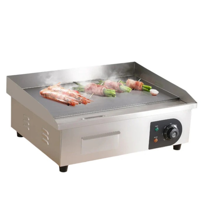 Grillsütő, 3000 W teljesítmény, tapadásmentes felület, állítható hőmérséklet, rozsdamentes acél, ezüst