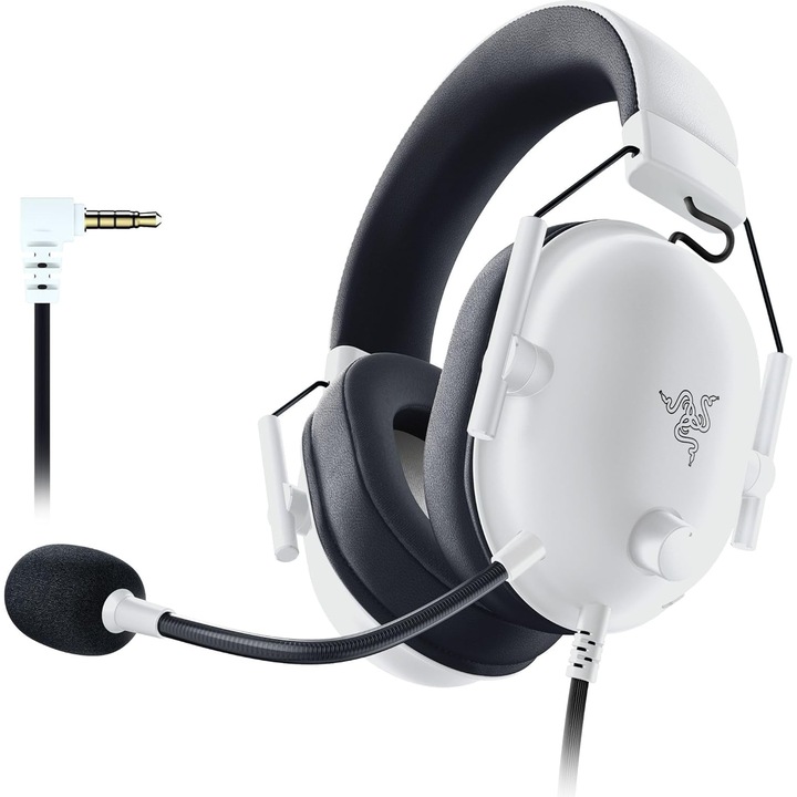 Геймърски слушалки Razer BlackShark V2 X: 7.1 съраунд звук - 50 мм драйвери - възглавничка от мемори пяна - за PC, Mac, PS4, PS5, Switch - 3.5 мм аудио жак - бели