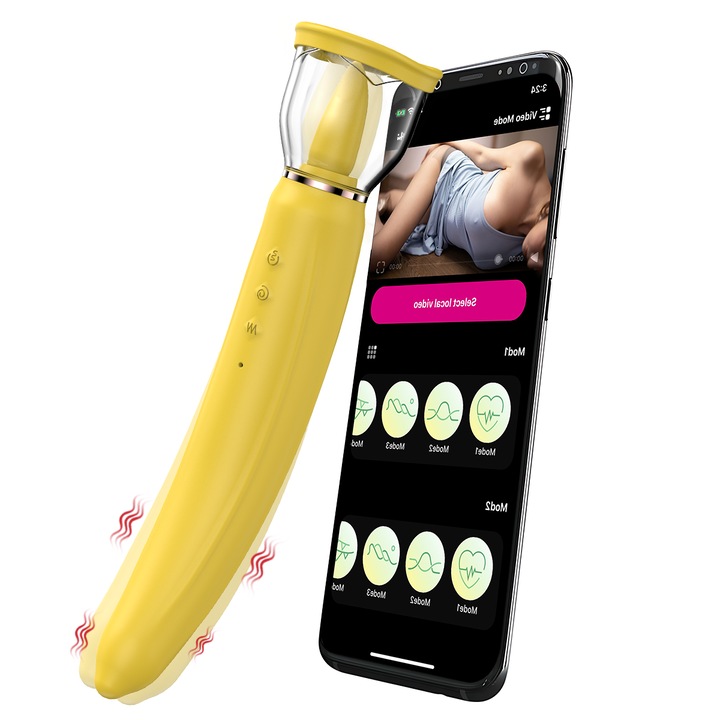 Vibrator Multifunctional LOTUSIF in Forma de Banana – 3 Niveluri Puternice de Suctiune, 12 Moduri de Lins, 12 Moduri pentru Punctul G, Jucarie Adulta pentru Cupluri, USB Reincarcabil, Waterproof, Culoare Galbena