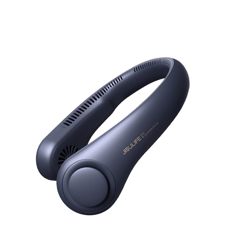 JISULIFE nyakba akasztható ventilátor, lapát nélküli, 5 sebességfokozat, 4000 mAh, kompakt kialakítás, kék