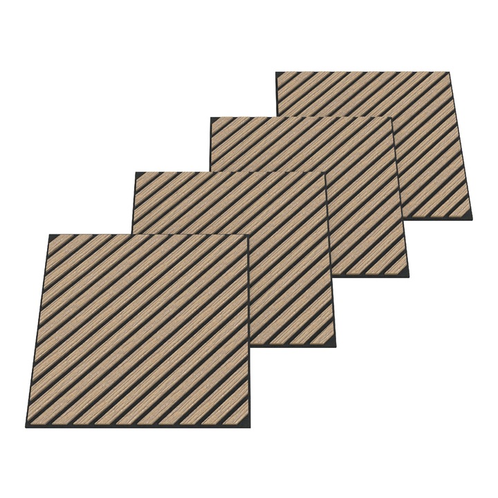 Set 4 bucati panouri acustice perete, neu.holz, Vang, 60 x 60 x 2,1 cm, mdf, 1,44 m², efect lemn nuc deschis, design 45° diagonala