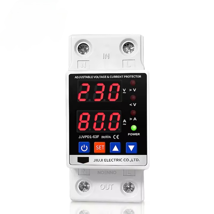 Releu digital de protectie tensiune monofazic 220v, reglabil si digital, recuperare automata, 1-80A