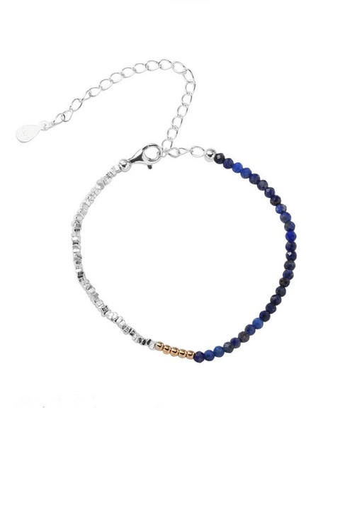 Bratara Summer Breeze din pietre de Lapis Lazuli de 2 mm si accesorii din argint 925, lungime ajustabila