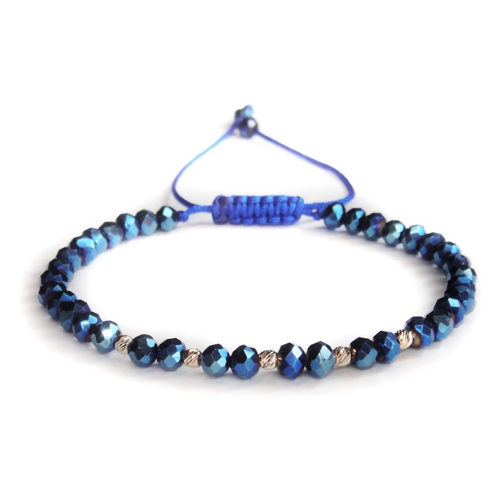 Bratara reglabila cu cristale si 5 bile aur 14k