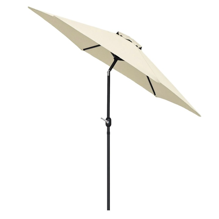 Градински чадър, Стомана, Полиестер, Сгъваем с ръчен механизъм, Широка зона на сянка, 6 спици, Ветроустойчив дизайн, 2.7x2.39 м, Бежов