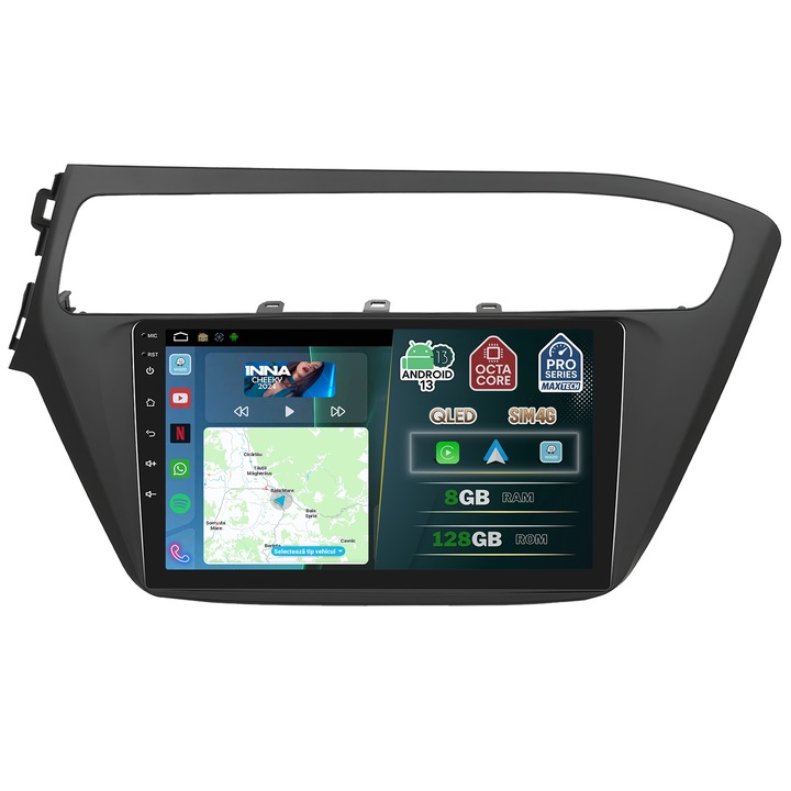Navigatie Hyundai I20 2017-2021 dedicata, MaxTech® PRO SERIES, 8 GB Ram 128 GB Rom OctaCore, Carplay & Android auto, Ecran 9” HD Touch, SIM 4G, GPS, Wifi, Bluetooth, Radio, USB, EQ, Waze, Youtube