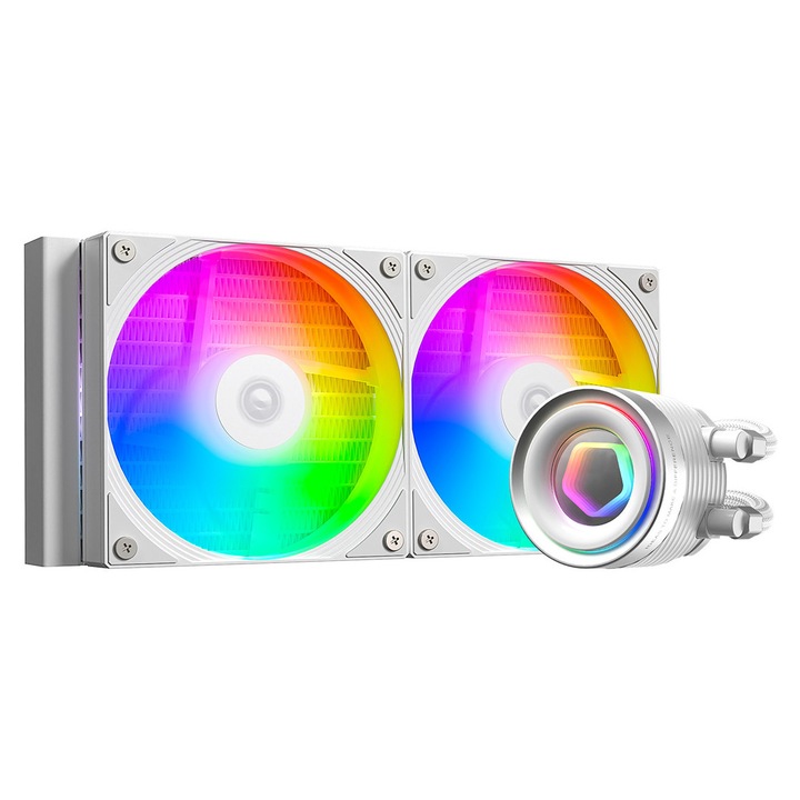 Cooler procesor cu lichid ID-Cooling FX240 Infinity White iluminare aRGB, 2 x 120mm, racire de pana la 300W TDP, Alb