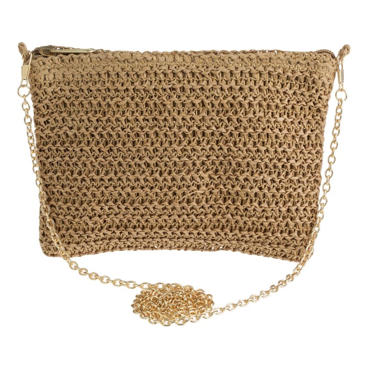 Geanta dama Crossbody, Paie, Lant auriu , 20x15cm