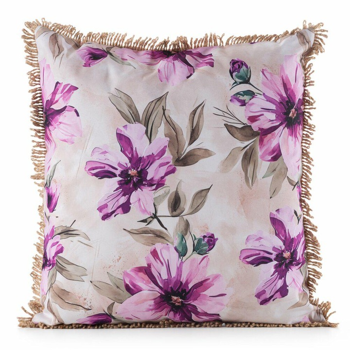 Husa Pentru Perna Decorativa, Eurofirany, Garden/29B, 45x45 cm, Alb/Verde, Material Poliester, Stil Boho, Forma Patrata, Rezistenta La Umiditate Da