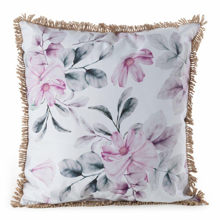 Husa Pentru Perna Decorativa, Eurofirany, Garden/30B, 45x45 cm, Alb/Verde, Material Poliester, Stil Boho, Model Floral, Rezistenta La Umiditate Da