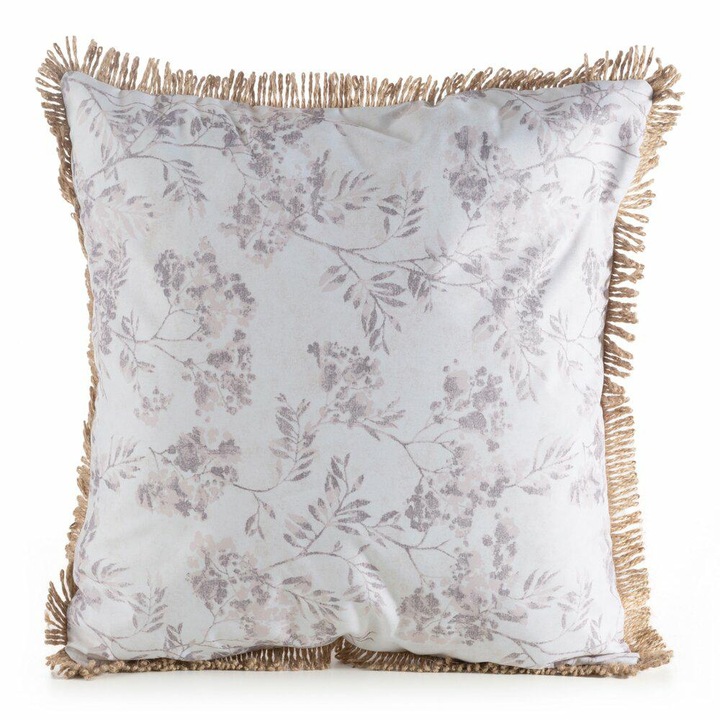Husa Pentru Perna Decorativa, Eurofirany, 45x45 cm, Crem, Material Poliester, Stil Boho, Model Floral, Rezistent La Umiditate