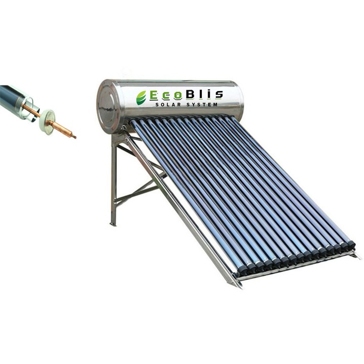 Panou solar apa calda Presurizat 100L ECOBLIS, Inox, 10 tuburi Heat Pipe, Kit Complet panou solar apa calda cu presiune