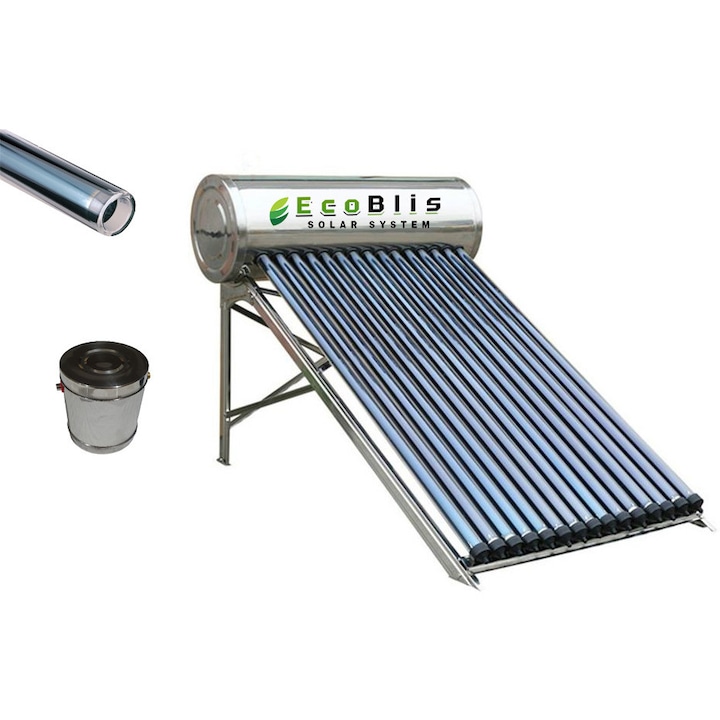 Panou solar apa calda Nepresurizat 156L ECOBLIS, Inox, Vas Flotor, 12 Tuburi vidate, suport inox, Kit Complet