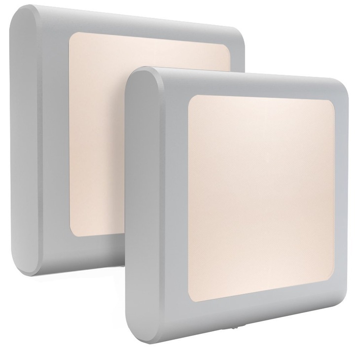 Комплект от 2 нощни лампи със сензор за залез до зори, Топла бяла светлина, Регулируема яркост, Бял