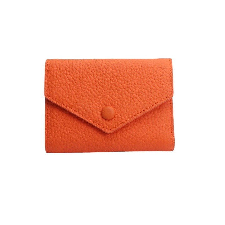 Portofel de Dama din Piele Naturala Clavi, Moale, Delicat, Protectie RFID, Mini Clutch Scurt, Dimensiuni 12x9x3 cm, Portocaliu