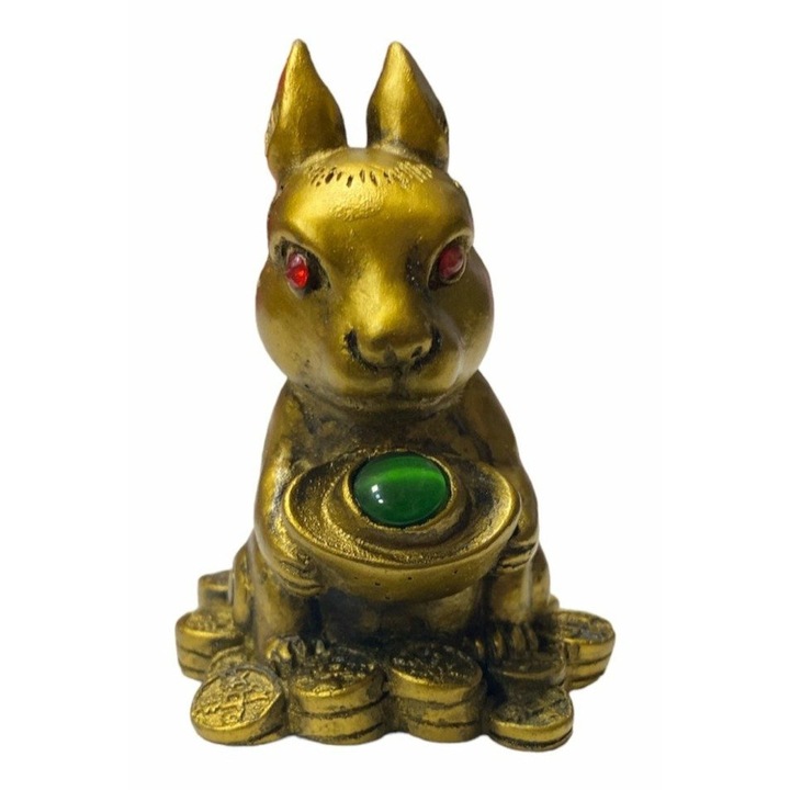 Statueta Feng Shui GOBI Iepure cu pepita si jad 6 cm, model Q36