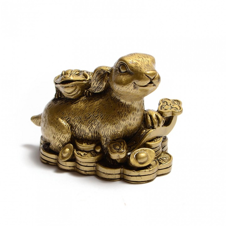 Statueta Feng Shui GOBI Iepure cu broasca raioasa si Ru YI, 10cm, FS302