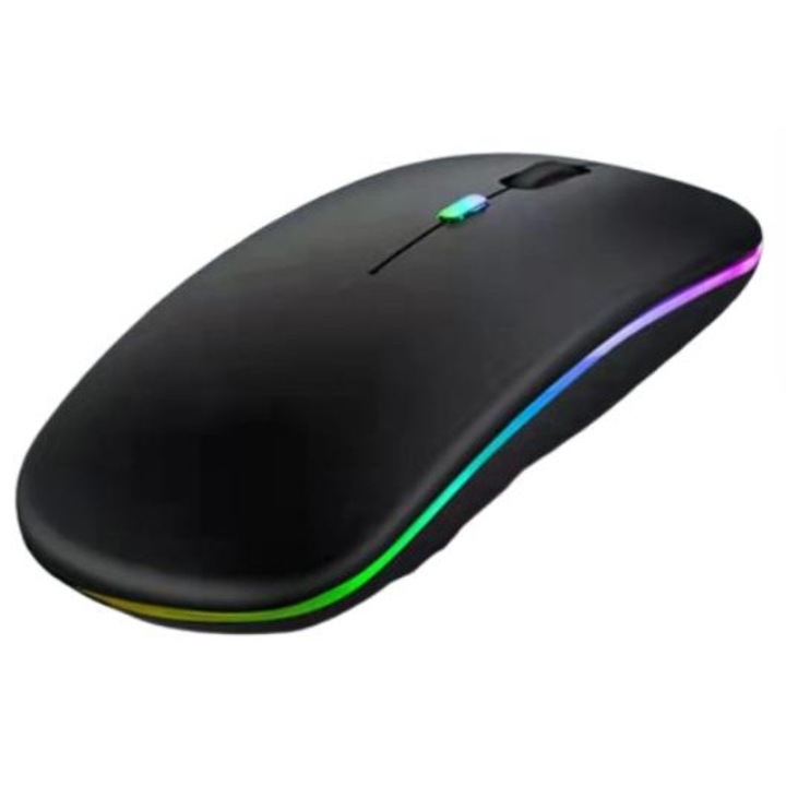 Mouse Wireless, 3Butoane, Conectare La 3 Dispozitive Simultan, Mouse Fara Fir, Lumini RGB, Mouse Bluetooth 2.4GHz, DPI 1600, Win/MacOS, Baterie 400mAh, Ergonomic, Mouse Gaming si Office, Negru