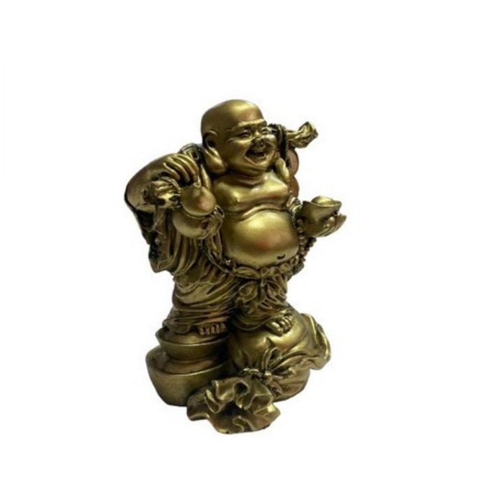 Statueta feng shui GOBI®cu Buddha vesel auriu 13 cm, model FS71