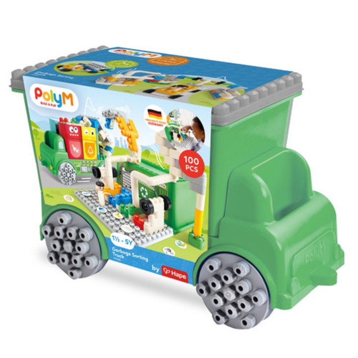 Set Construcție, PolyM, Mașina de gunoi, 100 elemente, multicolor, 18m+