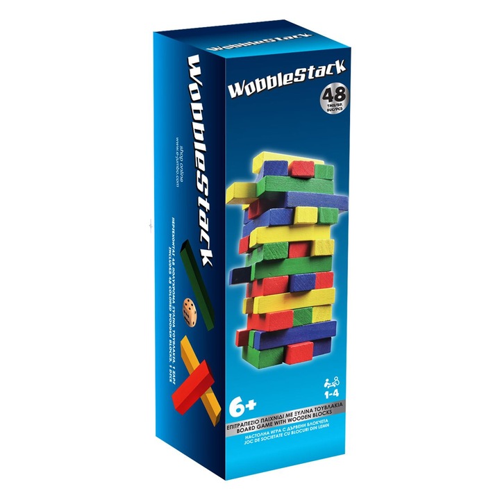Настолна игра Tumblin Tower с цветни кубчета - 48 части