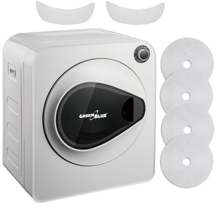 Комплект електрическа сушилня за дрехи GreenBlue GB405 с 6 филтъра GreenBlue GB483, 3 кг, 830 W, бяла