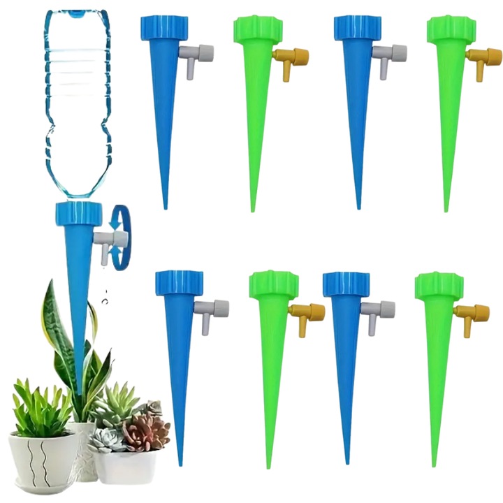 Автоматична система за капково напояване с регулируеми клапани, за пестене на вода, пластмаса 112x30 мм, синьо-зелена - 8 бр.